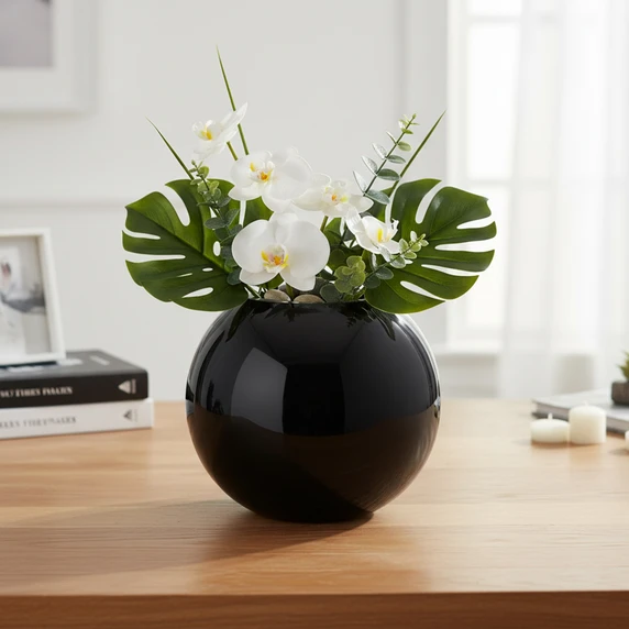 VBW0006BK - Black Glass Bubble Bowl Vase - 6"