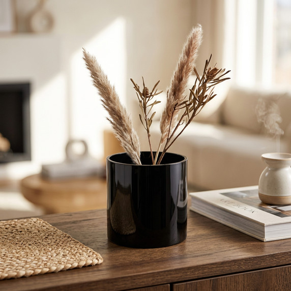 VCY0505BK - Black Glass Cylinder Vase - 5" x 5"