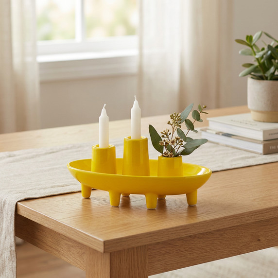 CBD3808YL - Mellow Yellow Footed Ceramic Stem Bowl - 8"