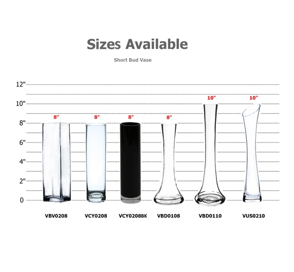 2" x 8" Glass Cylinder Bud Vase  (Various Colors)