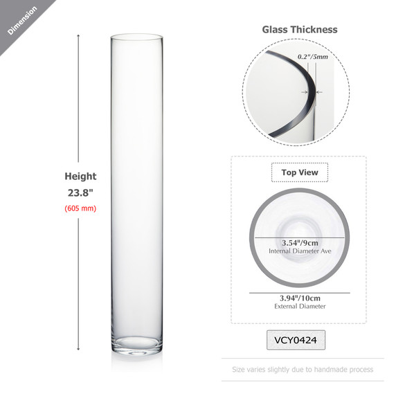 4" Diameter  Tall Glass Cylinder Vase  (Various Heights - Over 19")