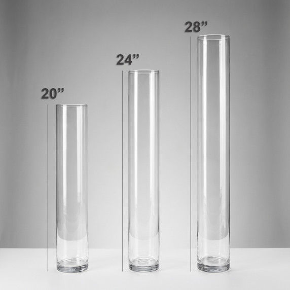 4" Diameter  Tall Glass Cylinder Vase  (Various Heights - Over 19")