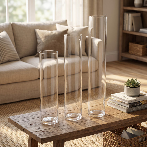 4" Diameter  Tall Glass Cylinder Vase  (Various Heights - Over 19")