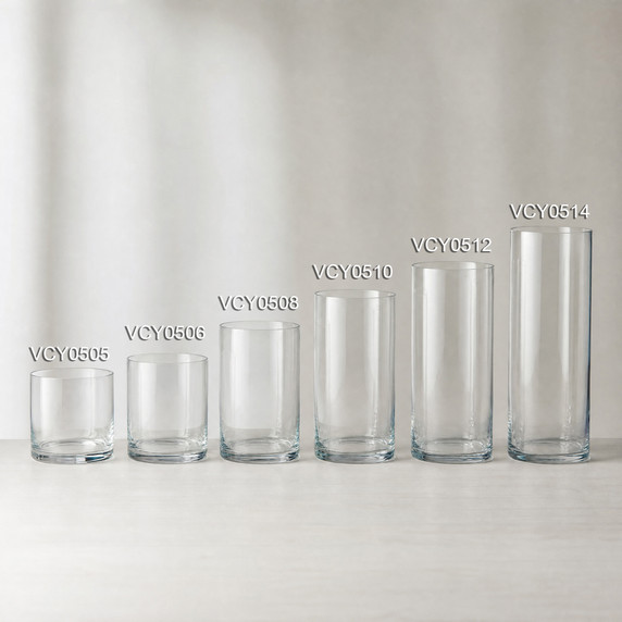 5" Diameter Glass Cylinder Vase  (Various Heights - Under 15")