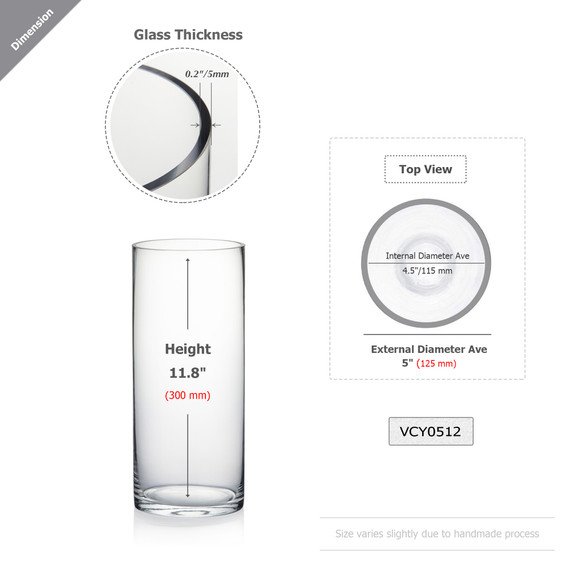 5" Diameter Glass Cylinder Vase  (Various Heights - Under 15")
