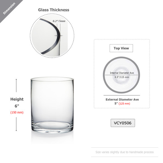 5" Diameter Glass Cylinder Vase  (Various Heights - Under 15")
