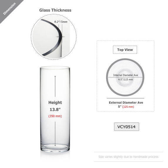 5" Diameter Glass Cylinder Vase  (Various Heights - Under 15")