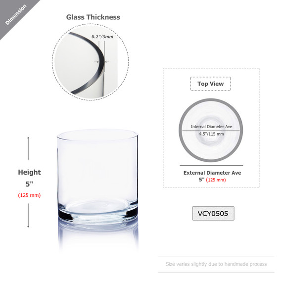 5" Diameter Glass Cylinder Vase  (Various Heights - Under 15")