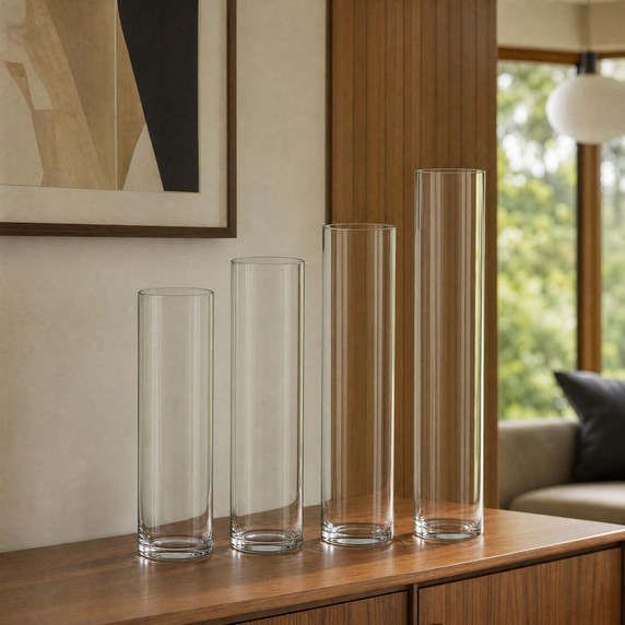5" Diameter Tall Glass Cylinder Vase  (Various Heights - Over 16")