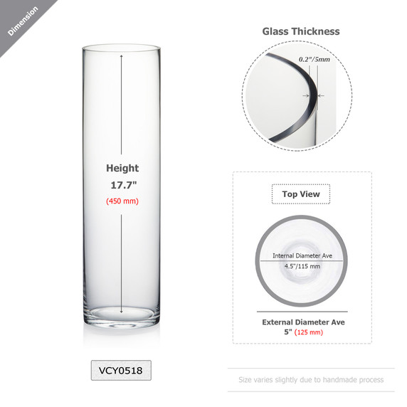 5" Diameter Tall Glass Cylinder Vase  (Various Heights - Over 16")