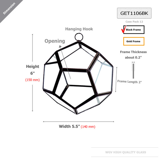 GET1106BK - Dodecahedron Geometric Glass Terrarium 5.5" x 6" H