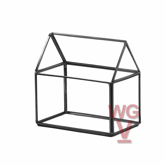 GET1406BK Black House Geometric Glass Terrarium. 6"H - (8 pcs)