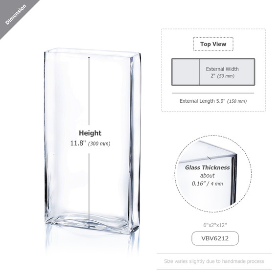 VBV6212 - Rectangular Glass Block Vase -  6"W  x  2"L x 12"H (6 pcs/case)