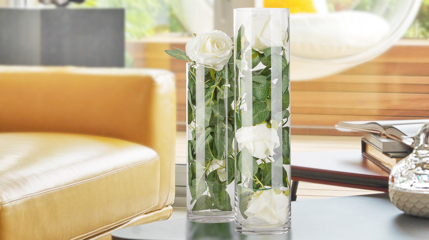 tall glass vase with flowers