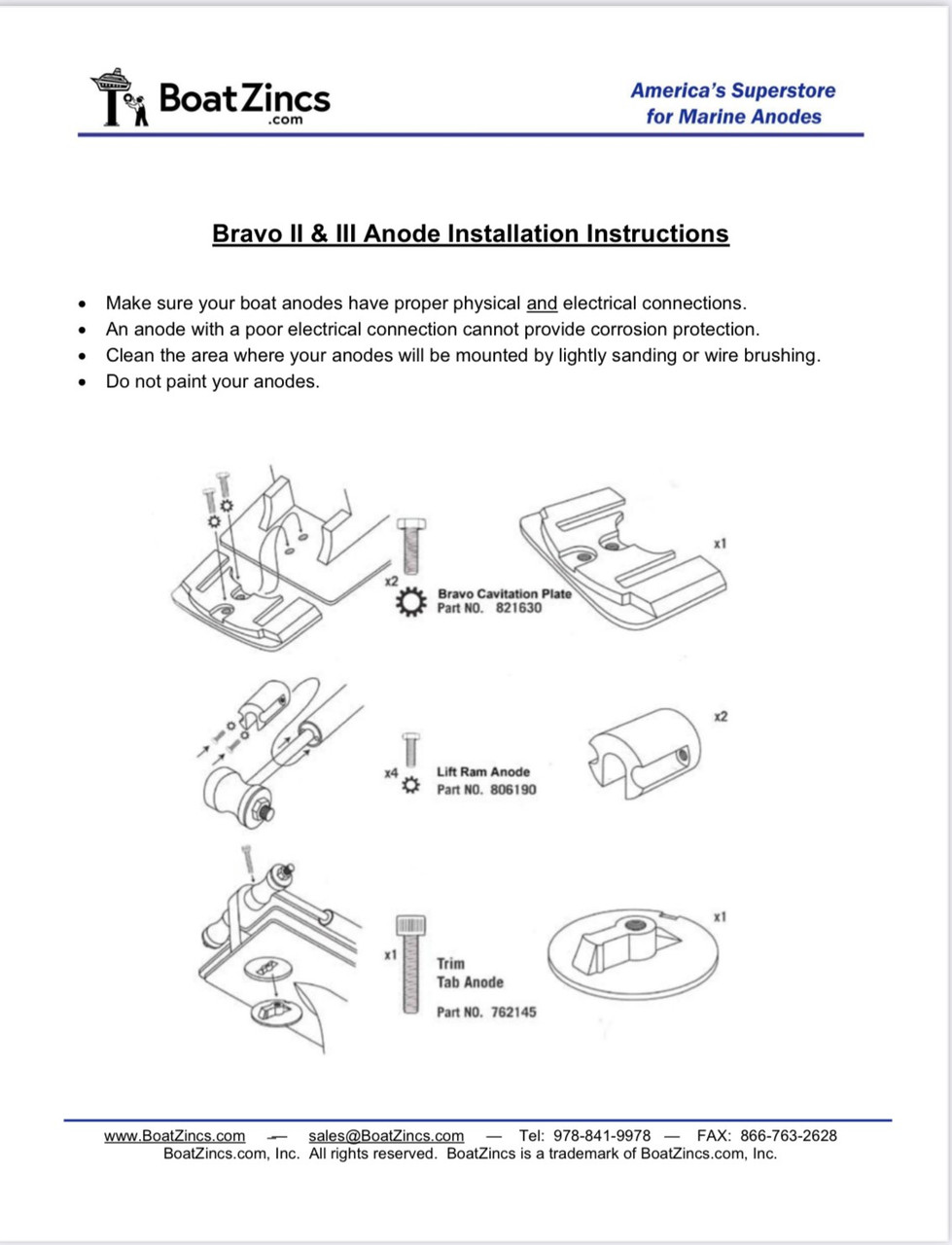 Bravo II & III Zinc Anode Kit
