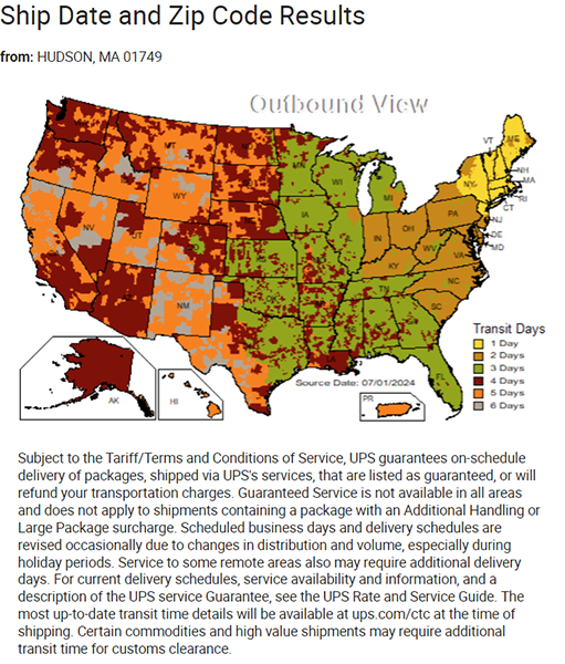 UPS Transit Times From 01749