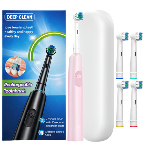 Elektrische Zahnbürste für Zähne Deep Clean Rosa + 4 Aufsteckbürsten