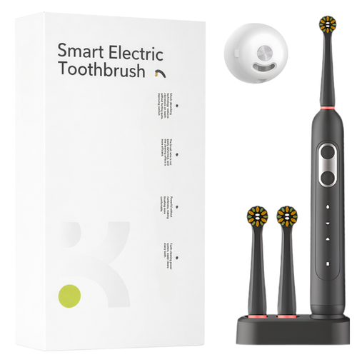 Elektrische Zahnbürste Schwarz + 2 Aufsteckbürsten + UV-Sterilisator