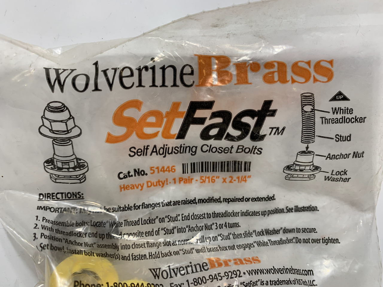 Wolverine Brass 51446 SetFast Self-Adjusting Closet Bolts (pair)