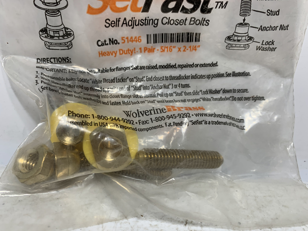 Wolverine Brass 51446 SetFast Self-Adjusting Closet Bolts (pair)