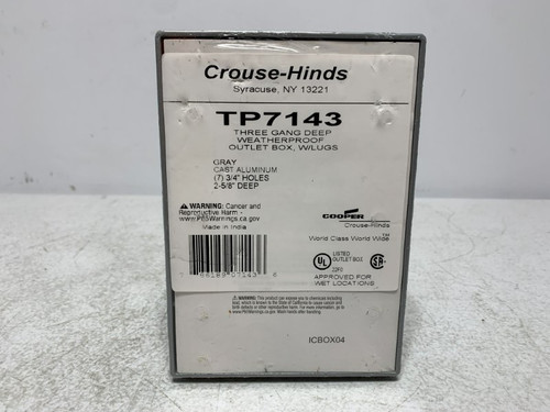Eaton TP7143 Outlet Box 59 cu in 2-5/8" Deep 3/4" Holes