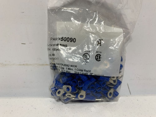 Hillsdale Terminal 50090 Ring Terminal 16-14 AWG #8 600V (lot of 100)