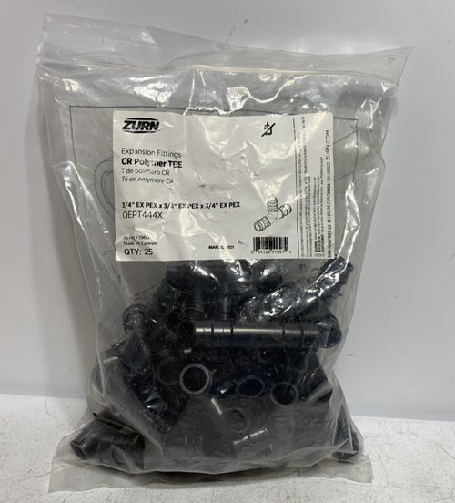 Zurn QEPT444X Expansion Fittings CR Polymer TEE 3/4" (pk of 25)