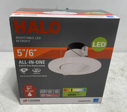 Halo LA56069301EWH Adjustable LED Retrofit Downlight 5"/6" 637 Lumens 65W