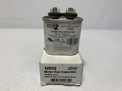 Mars 12032 Motor Run Capacitor 10 MFD 440/370V Oval