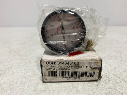 Pasco 314645108 Pressure Gauge 2" 0-100 PSI 1/4" NPT