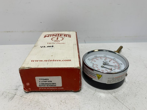 Winters TTD403 Tridicator 3" 0-75 PSI 70-320F 1/2"NPT Bottom Mount