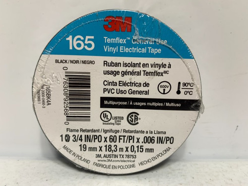 3M 165BK4A Vinyl Electrical Tape 3/4" x 60' Black 600V