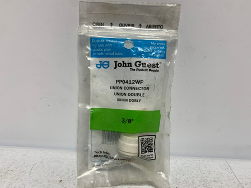 John Guest PP0412WP Union Connector 3/8" Polypropylene