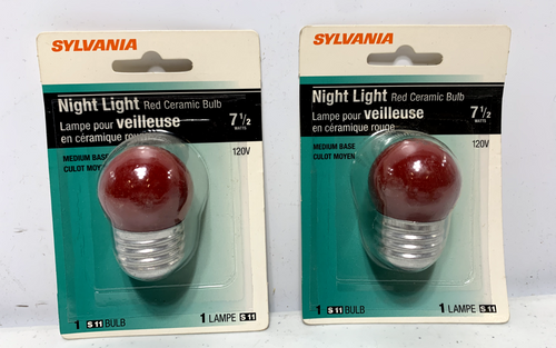 Sylvania 7.5S/CR/BL Night Light Bulb Red Ceramic 7.5W 120V S11 Bulb (lot of 2)