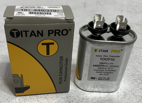 Titan Pro TOCF10 Motor Run Capacitor 440/370V 60/50 Hz 10 MFD