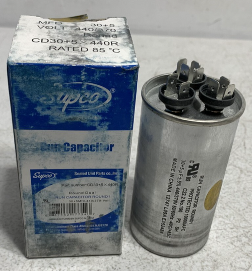 Supco CD30+5x440R Round Dual Run Capacitor 440/370V 30+5 MFD