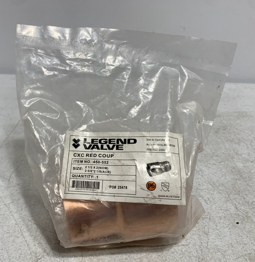 Legend Valve 450-552 Copper Red Coupling 2-1/2 x 2