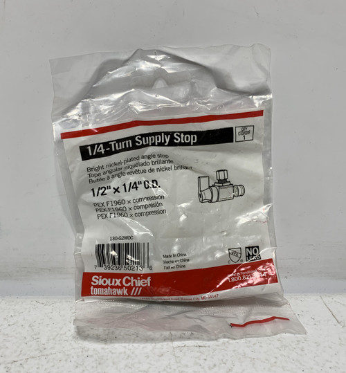 Sioux Chief 130-G2W0C 1/2" x 1/4" OD PEX Angle Supply Stop