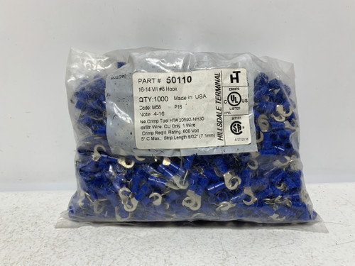 Hillsdale Terminal 50110 16-14 AWG Vinyl Insulated #8 Hook Terminal (pk of 1,000)
