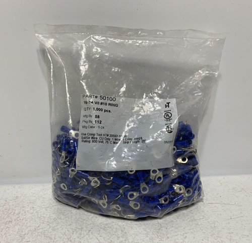 Hillsdale Terminal 50100 16-14 AWG Vinyl Insulated #10 Ring Terminal (pk of 1,000)