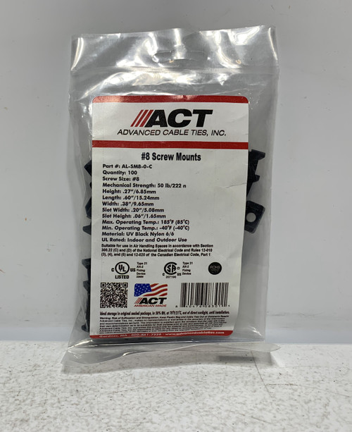 ACT AL-SM8-0-C #8 Screw Mounts UV Black Nylon (pk of 100)