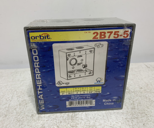 Orbit 2B75-5 Weatherproof 2-Gang Outlet Box 2" Deep 5-Hole 3/4" Gray