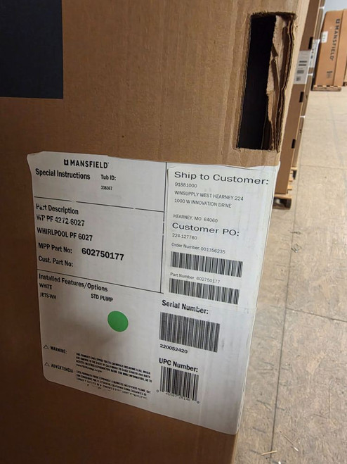 Mansfield 6027 Whirlpool Bathtub 71.5" x 42" x 19.75"