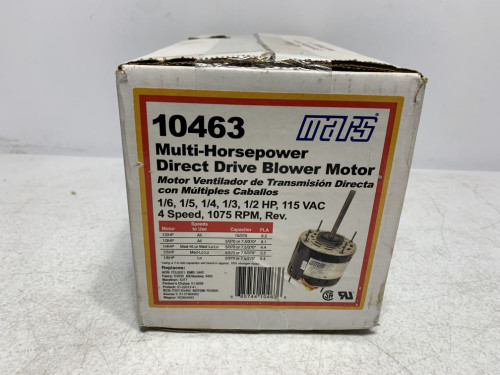 Mars 10463 Blower Motor 1/6-1/2 HP 115V 4 Speed 1075 RPM