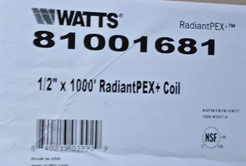 Watts 81001681 PEX Tubing 1/2" x 1000' Oxygen Barrier