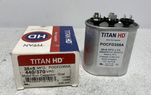Titan POCFD355A Motor Run Capacitor 35+5 MFD 440/370VAC