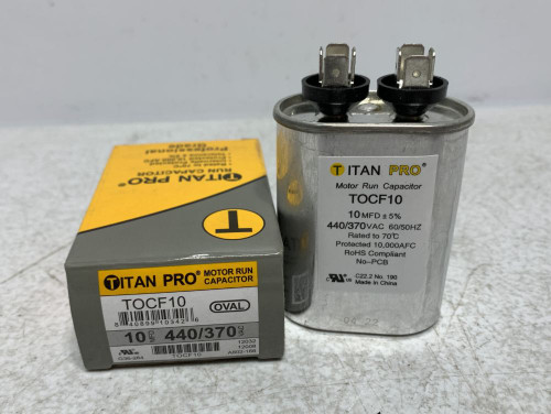 Titan Pro TOCF10 Run Capacitor 10 MFD 440/370V Oval