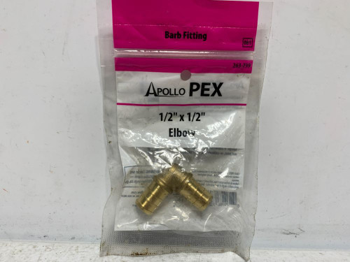 Apollo 263-739 Elbow Barb Fitting 1/2" x 1/2" Brass