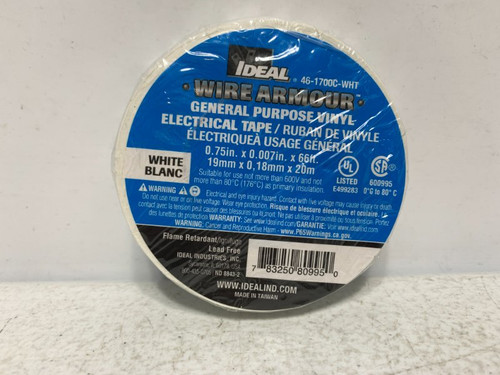 Ideal 46-1700C-WHT Electrical Tape 0.75"x66' 600V 80 degC