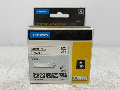 Dymo 1805430 Vinyl Label Tape 1" x 18' Black on White